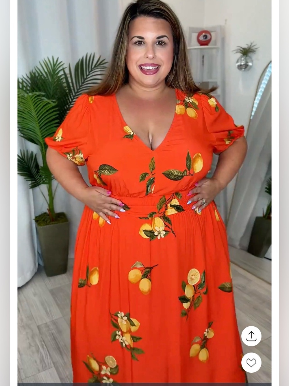 Plus Size Orange Lemon Print Maxi Dress